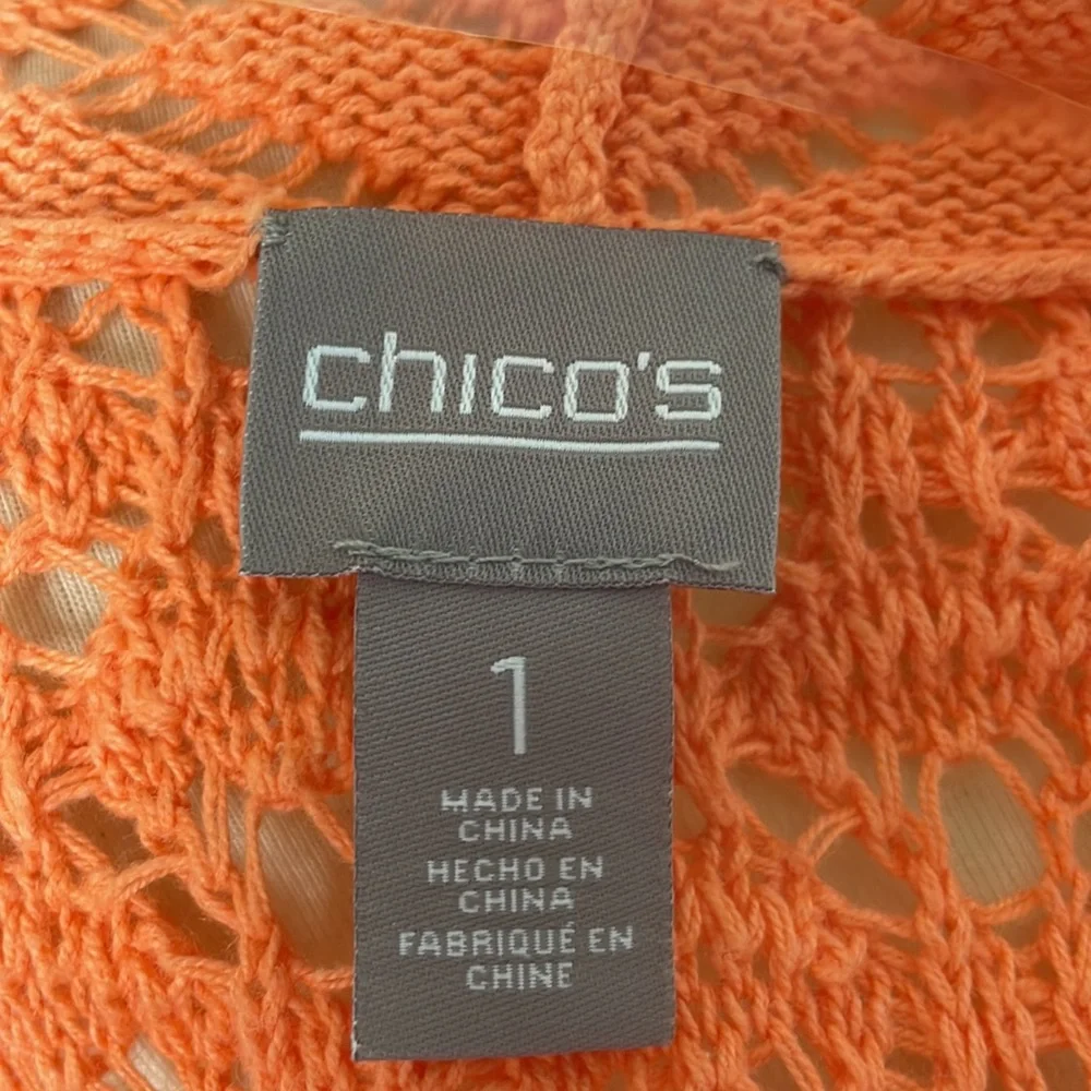 Chico's Orange Open Knit Shrug Cardigan Sweater - Size 1 = Medium/Size 8 - Picture 10 of 12